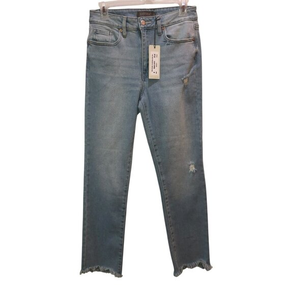 New JustUSA Hadley Size 8 Light Wash High Rise Straight Distressed Raw Hem Jeans - Picture 1 of 11